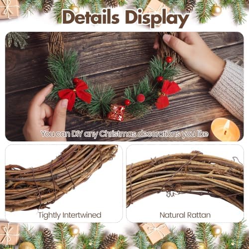 Ruisita 6 Pieces 8 Inch Grapevine Wreaths Vine Branch Wreath Natural Christmas Rattan Wreath Garland Decoration for Christmas Holiday Craft or Wedding Supplies