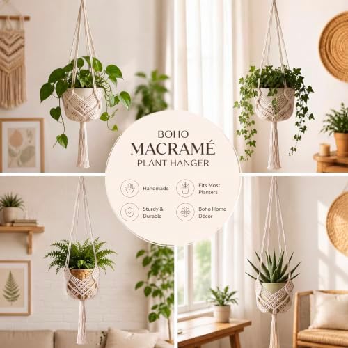 Shappy 1 Pack Boho Macrame Plant Hanger for Indoor