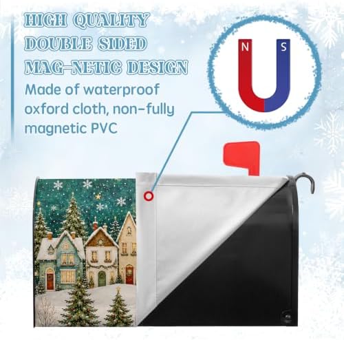 Christmas Mailbox Covers Magnetic 21 x 18 Inch Xmas Tree Holiday Mailbox Cover Snowy Scene Winter Post Box Wraps Standard Size for Garden Outdoor Decor