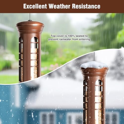 Squirrel Proof Bird Feeder for Outdoors, 360° Weight-Sensitive Activation, Removable Base for Easy Cleaning, 3 Lbs Capacity, 4 Feeding Ports, Tube Metal Bird Feeder for Cardinals, Finches
