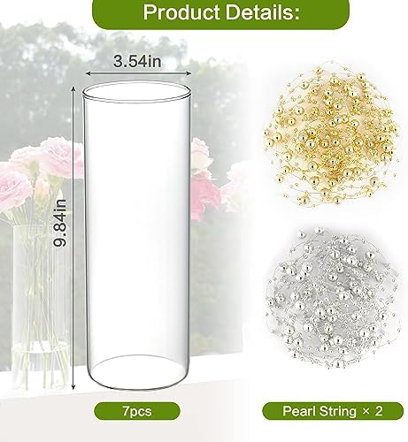 7pcs Glass Cylinder Vases for Centerpieces - 10 Inch Tall Glass Vases for Flowers, Hurricane Candle Holders Floating Candle Vase for Table Centerpiece Formal Dinners Home Decor