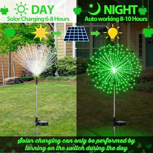 Tujoe 4 Pack Halloween Solar Firework Lights Outdoor Solar Decoration,Green
