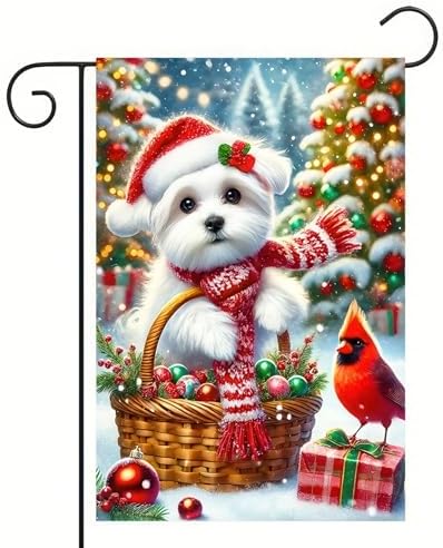 BlissYard Winter Yard Flag Cardinal Maltese Basket 12x18 Inch Polyester