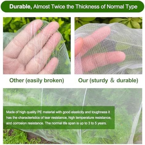 Jevrench 4 x 50 ft Garden Netting Row Cover, Ultra Fine Mesh for Plants