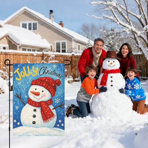 IVN Christmas Jolly Snowman Garden Flag 12x18 Inch Yard Decor