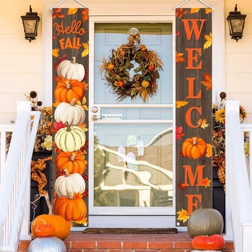 Fall Porch Banner Pumpkin Thanksgiving Door Decorations for Home Decor