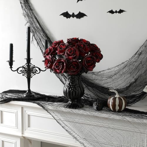 Nubry Artificial Silk Roses, 10pcs Fake Burgundy Roses Bouquet