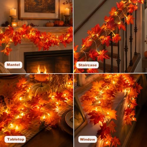 Fall Maple Leaf String Lights, 14.7 ft, 30 LED, Battery-Powered
