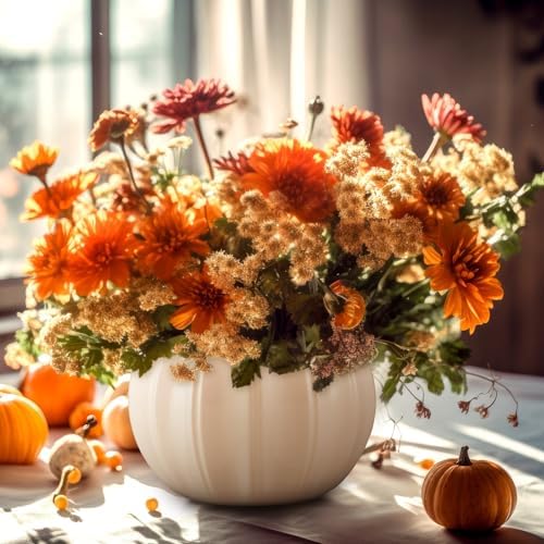 Sieral 3 Pcs Ceramic Pumpkin Vase 5.5" White Pumpkin Table Decor Fall Vase