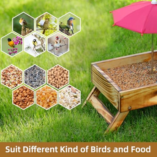 Ground Platform Bird Feeder, Wooden Outdoor Tray for Crows & Squirrels
