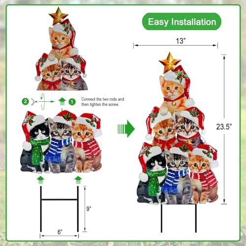 Outdoor Christmas Decorations Garden Stakes,Metal Cat Tree Yard Sign Decor