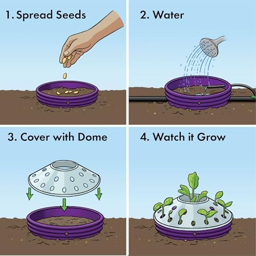 Outdoor Germination and Grow Kit with Greenhouse Domes - Direct Water and nutrients to Roots, Protect Seeds and Seedlings, 4 Sets, Purple, Made in The USA
