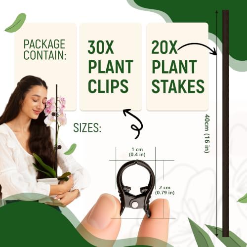 20pcs 16" Bendable Plant Support Stakes & 30 Clips- Orchid Stakes and Clips
