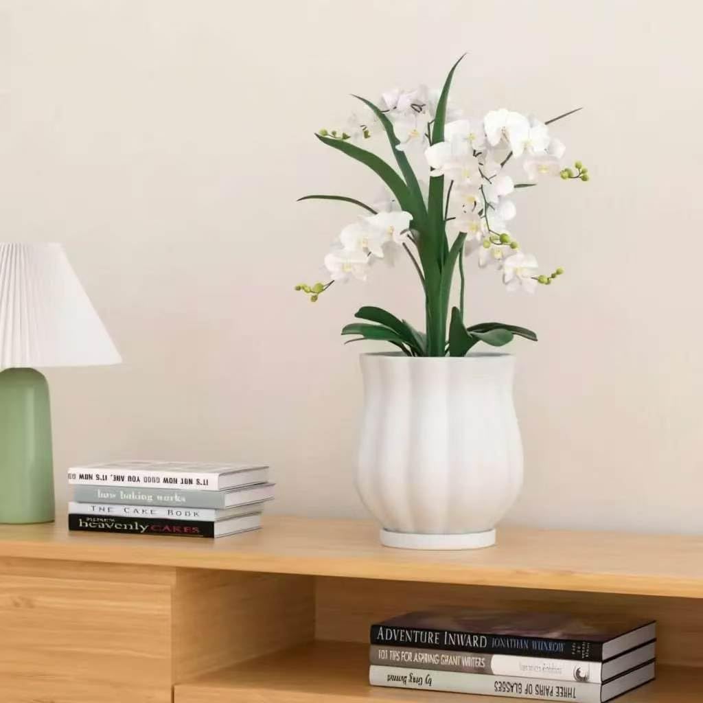 5.8" Matte White Ceramic Plant Pot with Saucer | 5.8 x 5.8 x 6.6 Inches | With Drainage Hole | Suitable For Indoor and