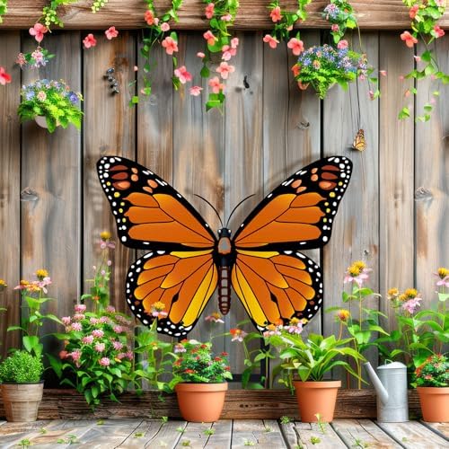 1 Pcs Orange Butterfly Metal Garden Stake 16.5'' Outdoor Decor