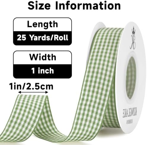 KINGLAKE Sage Green Gingham Ribbon - 1'' x 25 Yds Moss Green Plaid Ribbon
