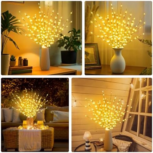 DK177 2 Pack Led Branch Light Battery Operated Lighted Branch Vase Filler Willow Tree Artificial Little Twig Power Golden 30 Inch 20 LED for Home Romantic Decoration (Gold-Warm White)