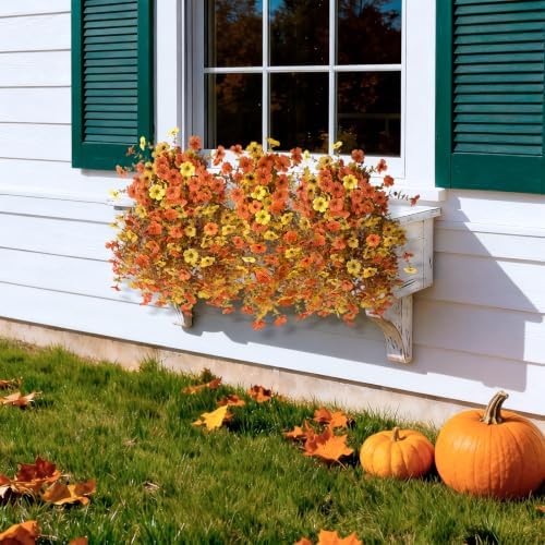 Homsunny Artificial Fake Mums Fall Flowers for Outdoor Outside Decoration