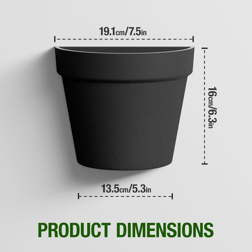 Asnext 2 Pack Indoor Wall Planter, 7.5 Inch Wall Hanging Planter, Black | Plastic Wall Planter Set, Wall Planter Pot