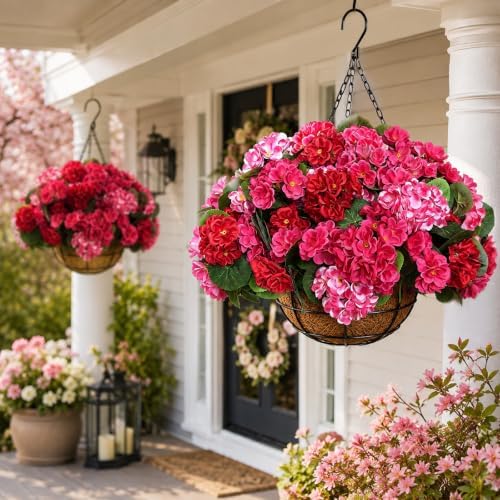 2 Set Outdoor Artificial Hanging Flower Baskets with Coco Liners
