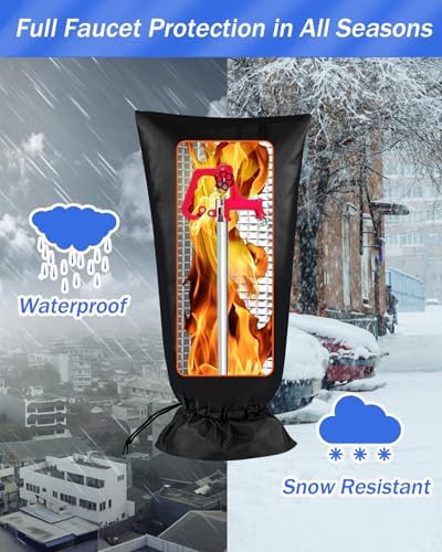 Outdoor Faucet Covers for Winter Freeze Protection, POROLIR Large 35" H X 15" W Thicker Insulation Long Faucet Sock for Outdoor Faucets & Yard Hydrant Hose Bib Insulated Spigot Covers Black