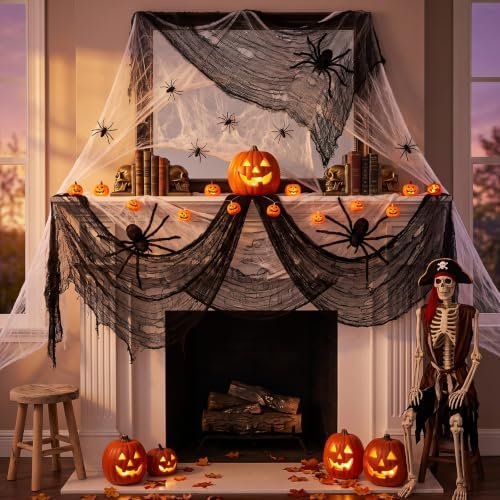 6 Pack Creepy Cloth 30 x 72 Inch, Spooky Halloween Polyester Decorations Scary Gauze Cloth Doorways Indoor Halloween Decorations Outdoor Yard Home Wall Decor(4 Black 2 White)