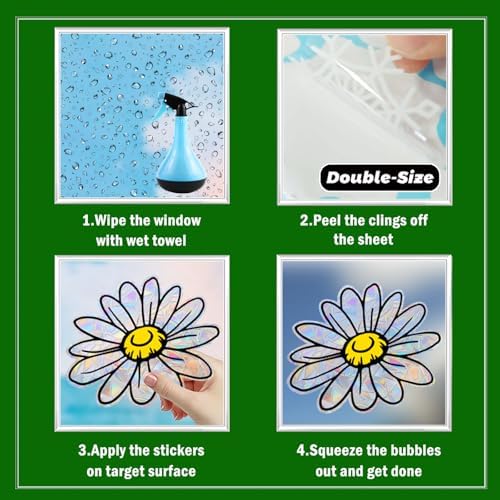 16PCS Spring Summer Bee Sunflower Window Clings Non Adhesive Rainbow Clings for Glass Window Decals to Prevent Bird Strikes Anti Collision Window Bird Stickers, Rainbow Sticker