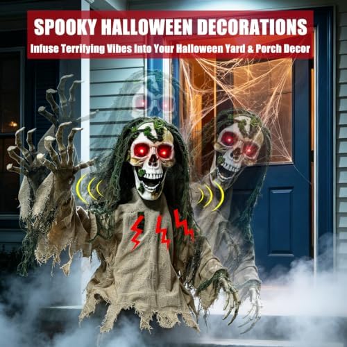 Halloween Animatronic Zombie Groundbreaker Outdoor Decor with Red Eyes