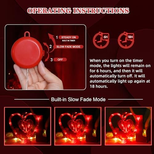 LOLStar 3 Pack Valentines Day Window Lights Decor with Timer Battery Operated Red Heart-Shaped Window Decor Silhouette Sucker LED Lamp Slow Fade Mode Hanging Lights for 2026 Holiday