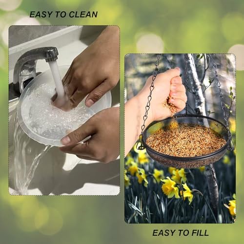 HRAYLTOP 2-in-1 Set Hanging Bird Feeder and Bath for Outdoor, Small Metal Tray Perfect for Attracting Bird