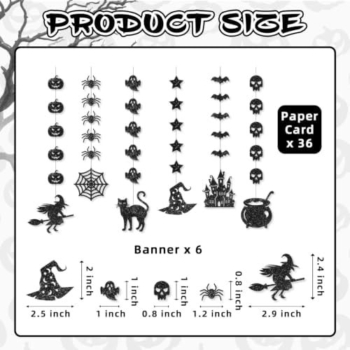 6Pcs Black Glitter Halloween Hanging Banner Halloween Decorations