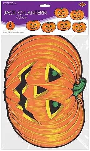 Beistle 6 Piece Paper Jack-O-Lantern Cut Outs, Halloween Party Decorations, Fall Décor, Made In USA Since 1900