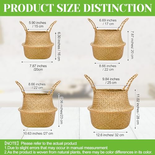 Qunclay 4 Pcs Woven Seagrass Baskets Belly Basket, Xs,S,M,L