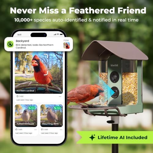 Kiwibit Smart Bird Feeder with 4K AI Camera Solar Powered, No Subscription