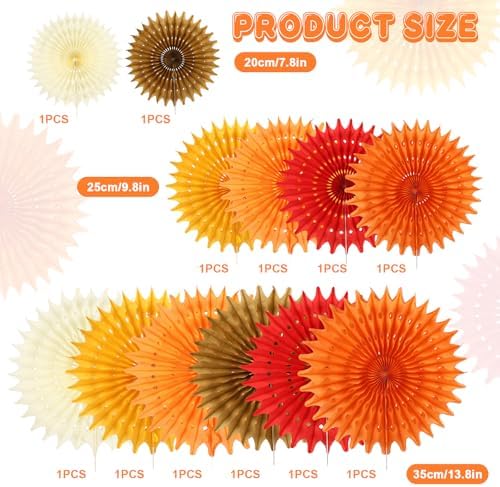 BestoFun 12PCS Orange Red Paper Fans Fall Party Decorations Tissue Paper Flowers Decorations for Girl Groovy Birthday Baby Shower Wedding Autumn Halloween Thanksgiving Room Wall Hanging Décor