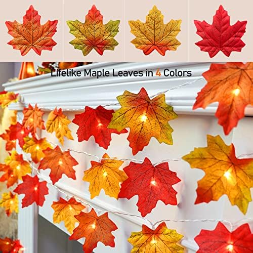 Runleo Fall Decor Maple Leaf Lights 10 ft 20 LED String Lights