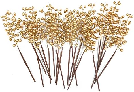 Artificial Berry, Fake Burgundy Berry, (20 pcs, 12" Each), Artificial Berries Stems for Xmas Tree Wreath Decorations Home Decor (GoldenBerry)
