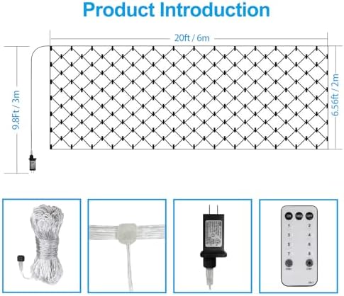 20x6.6ft 600LED Net Lights Outdoor Mesh Lights with Remote Timer 8 Modes