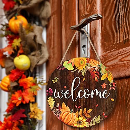 Capoda Fall Floral Welcome Sign Thanksgiving Wooden Hanging Door Sign