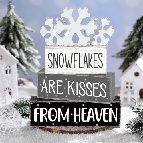 Yousoontic 4 Pcs Winter Snowflakes Figurines Set, Rustic Farmhouse Decor