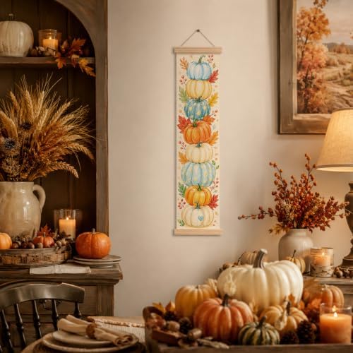 Fall Wall Hanging Decor Banner, Stacked Pumpkin Canvas Art for Home Office