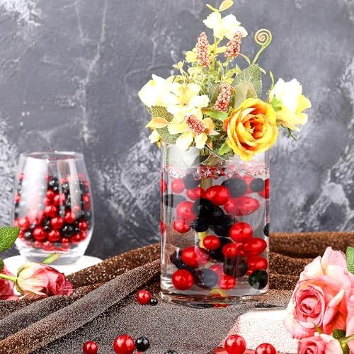 Junkin 300 Pcs Faux Pearl Vase Filler No Hole Beads, Black and Red