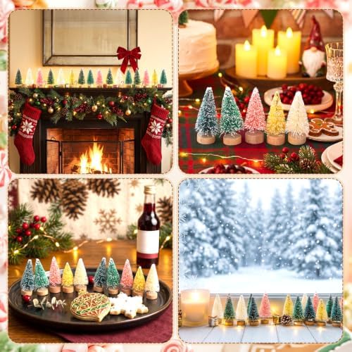 Sumind 72 Pcs Mini Christmas Trees Bottle Brush Sisal,Mixed Colors