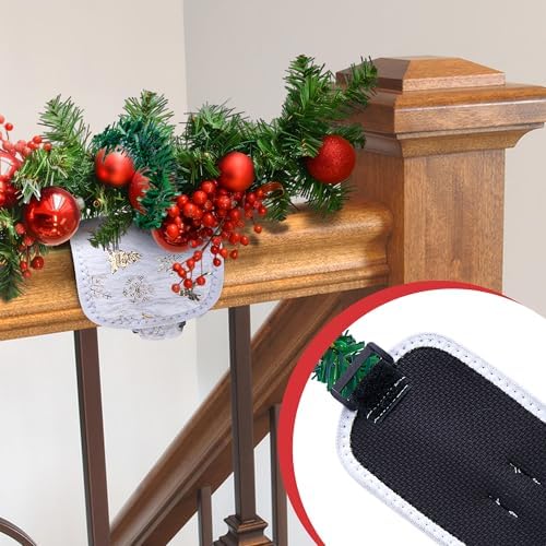8 Pcs Railing Protection Christmas Garland Ties, White Decorative Banister Garlands Hanger, Adjustable Banister Protective Padded Faux Pine Stems Garland Ties for Staircase Wreath Home Holiday Decor