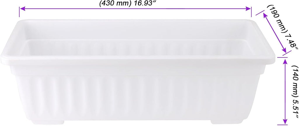 JOIKIT 6 Packs 17 Inch White Plastic Flower Window Boxes Planters with Drainage Holes & Tray, Rectangular Long