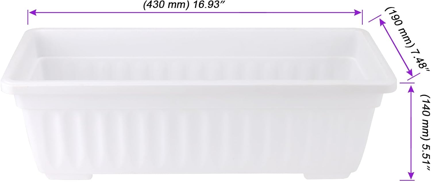 JOIKIT 6 Packs 17 Inch White Plastic Flower Window Boxes Planters with Drainage Holes & Tray, Rectangular Long