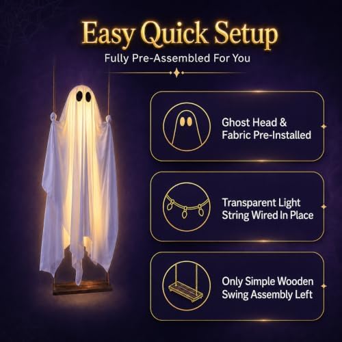 Large 5.3ft Pre-Assembled Hanging Swing Ghost Halloween Decorations Outdoor