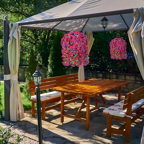 Artificial Flowers with Hanging Basket, Outdoor Faux Plants UV Resistant