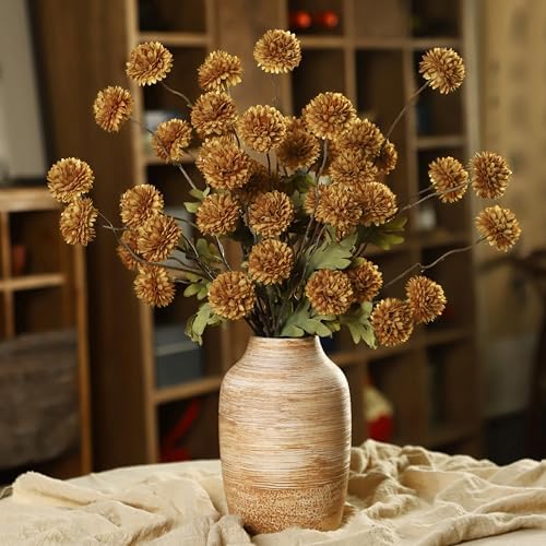 DuHouse 6pcs Artificial Flowers Faux Silk Pompon Mum Chrysanthemum Ball