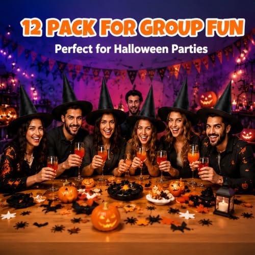 13PC Hanging Witch Hats, Indoor Outdoor Porch Halloween Decor